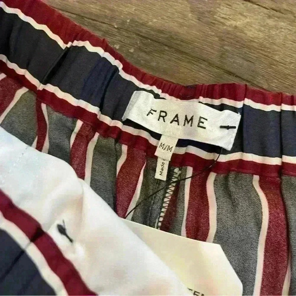 FRAME Women's Side Slit Striped Top and Pant Set Size M in Navy Multi - Picture 5 of 8